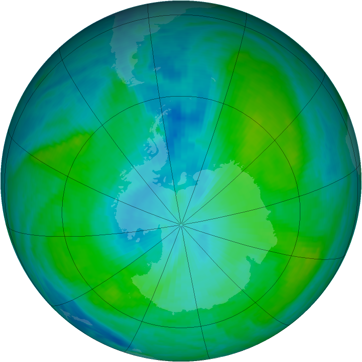 Antarctic ozone map for 05 February 1990